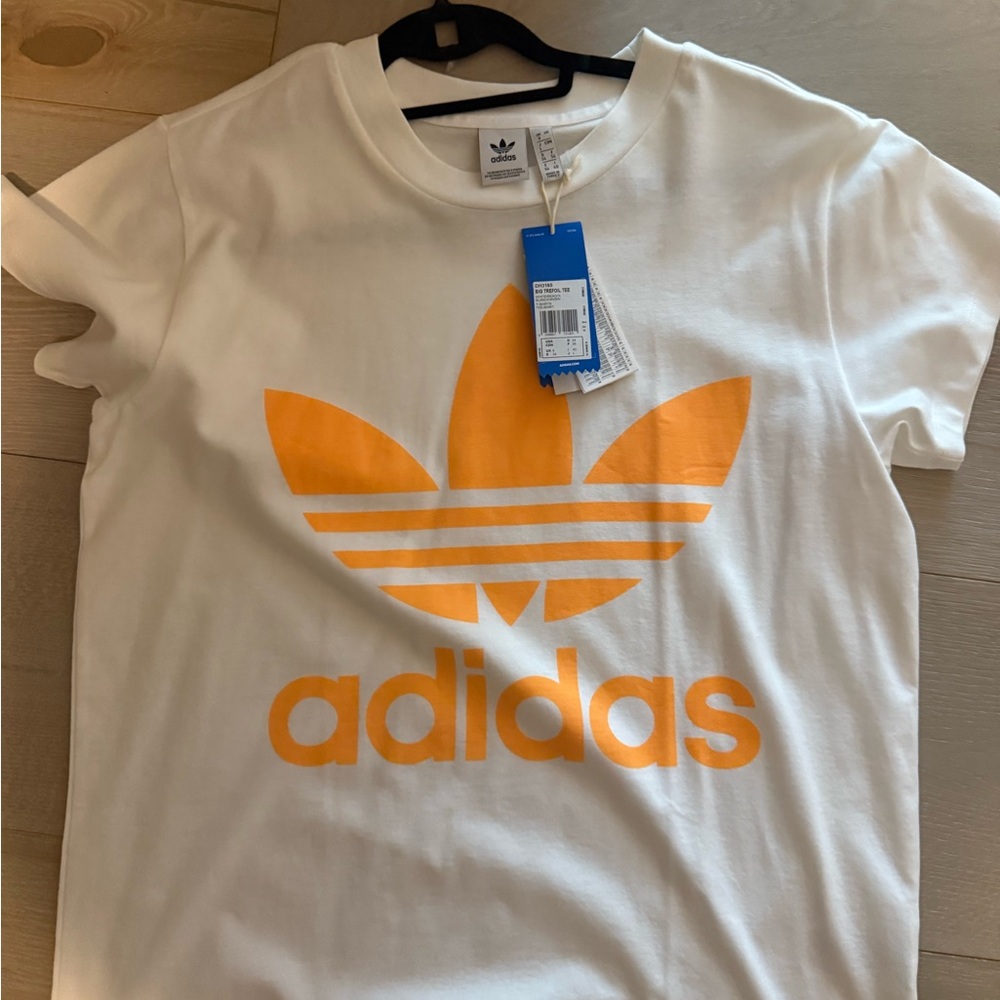 Adidas Kids White and Orange Logo T-Shirt